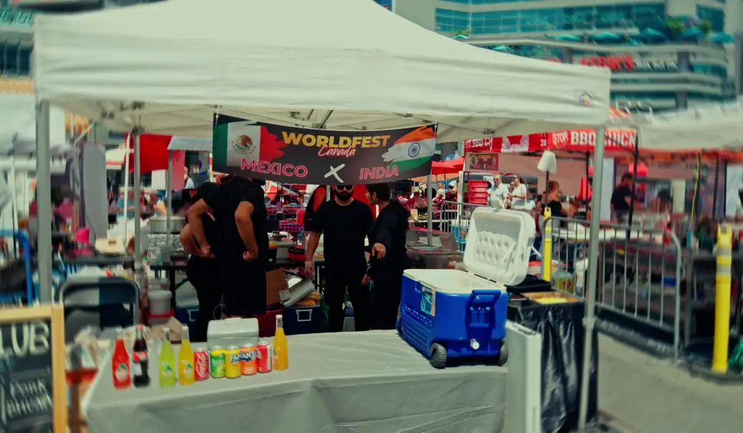 A food stall under a WorldFest Mexico × India banner